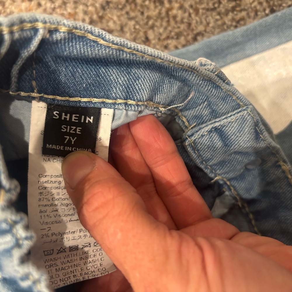 Kids girls youth Denim Heart Print Distressed Jeans - White Hearts size 7Y - Picture 5 of 5